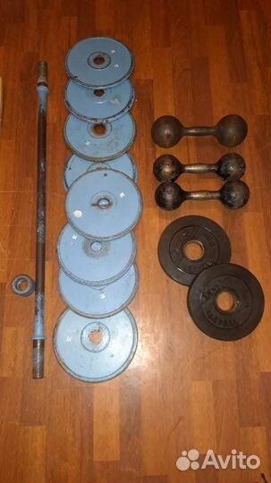 Штанга, гантели, гриф, блины времён СССР