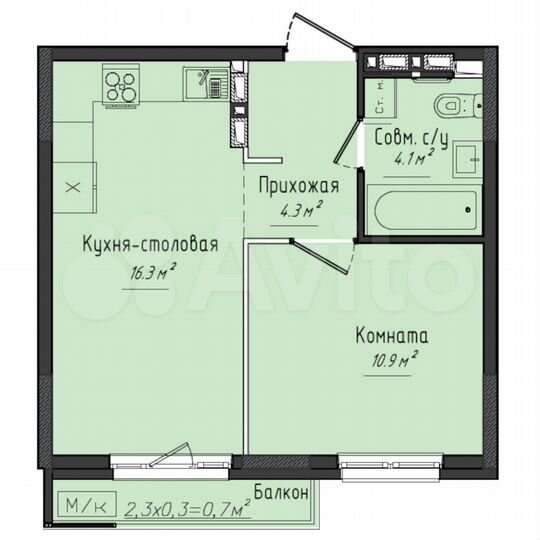 1-к. квартира, 35,6 м², 6/11 эт.