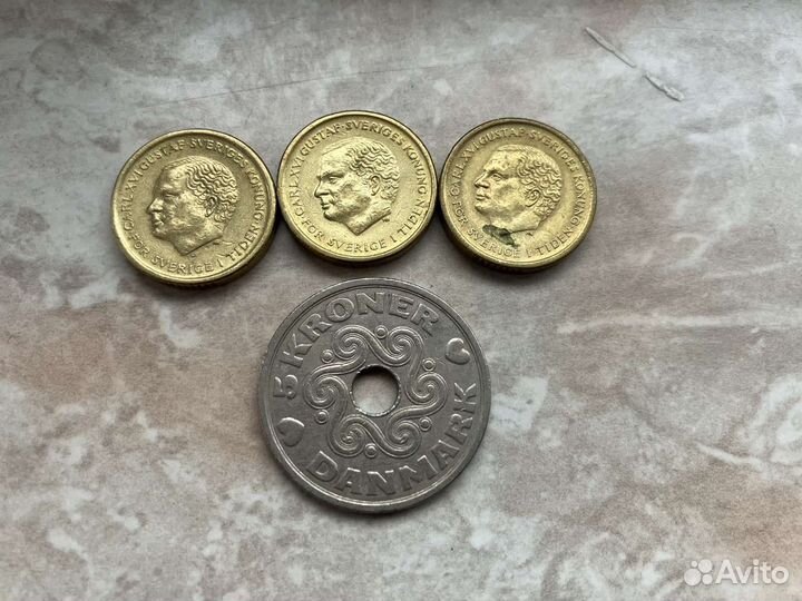Монета Швеция - 10 крон, Дания - 5 крон