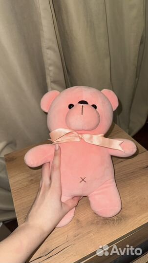 Плюшевый мишка розовый бархатный