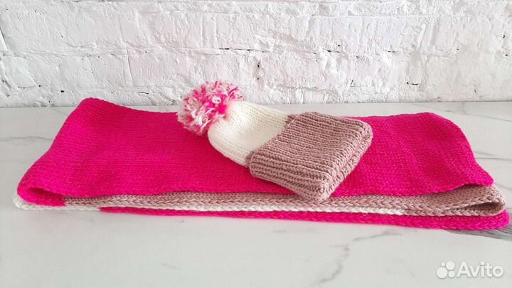 Шапка и шарф ручная работа (остался розовый)