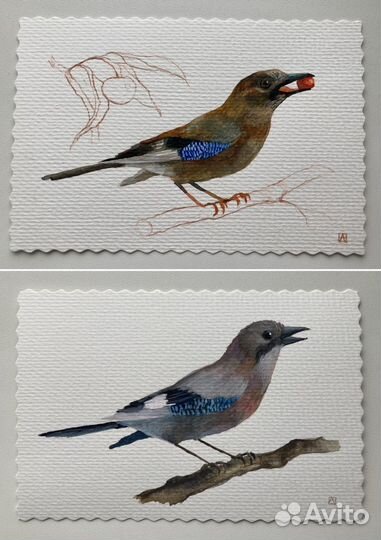 Акварель мини живопись, открытка