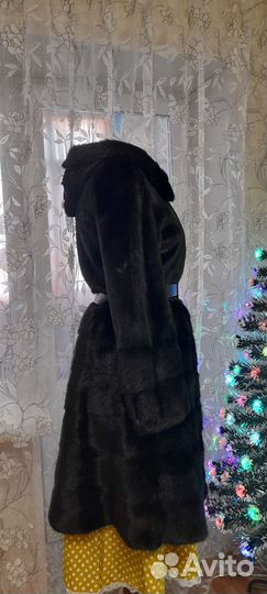 Шуба норковая с капюшоном 44 46 черная