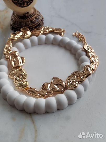 Колье мятое золото ожерелье