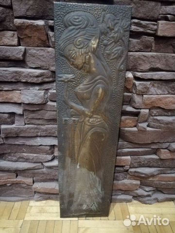 Медное панно. Медная чеканка СССР. Девушка