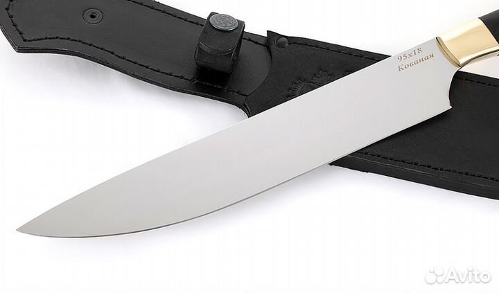 Нож Шеф №1 сталь 95Х18, рукоять черный граб, латун