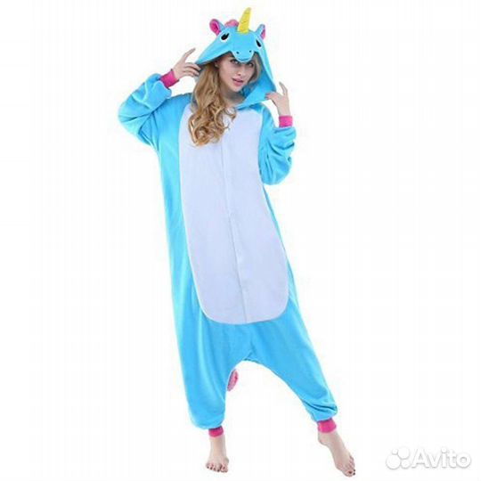 Детский кигуруми голубой единорог (материал флис)