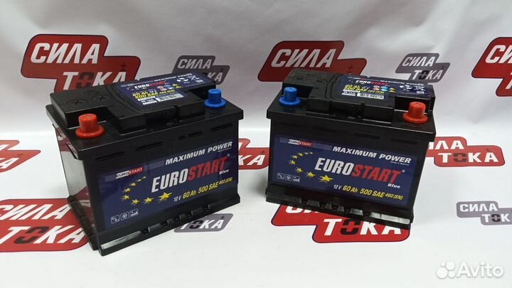 Автомобильный аккумулятор Eurostart 60Ач(сам)