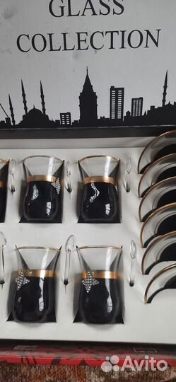 Стаканы- армуды с ложками набор со стразами