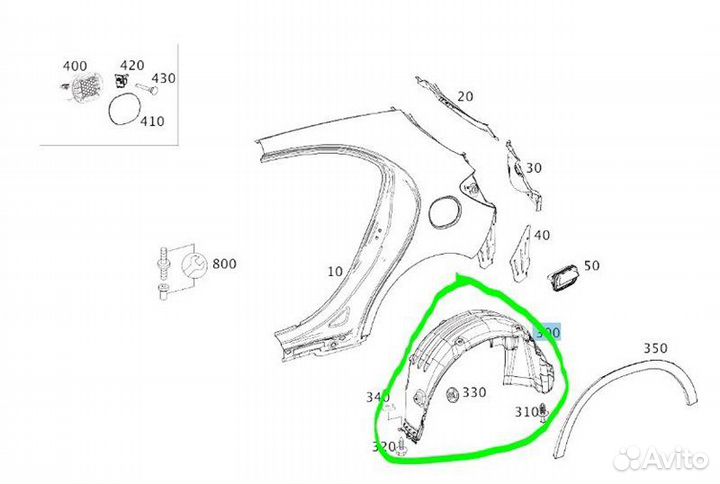 Подкрылок задний левый Mercedes-Benz Gla-Class