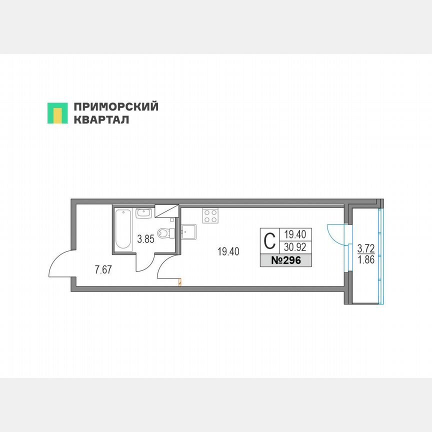 Квартира-студия, 30,7 м², 4/19 эт.