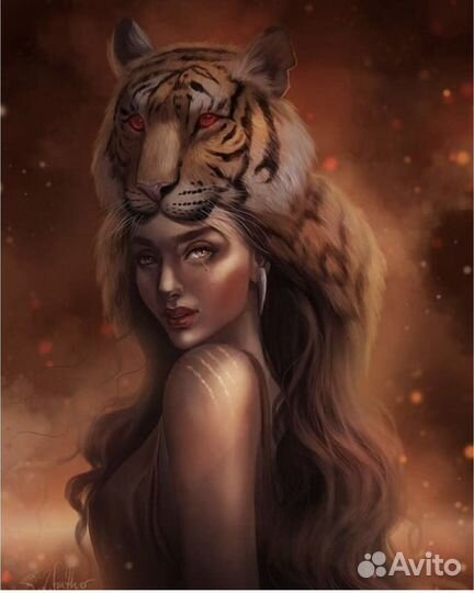 Картина по номерам, девушка с тигром, 40*50