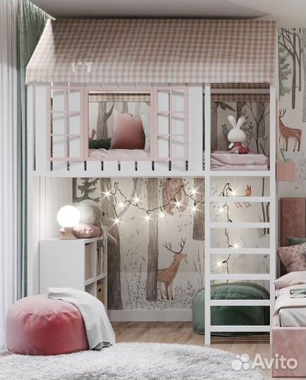 Детская двухъярусная кровать домик