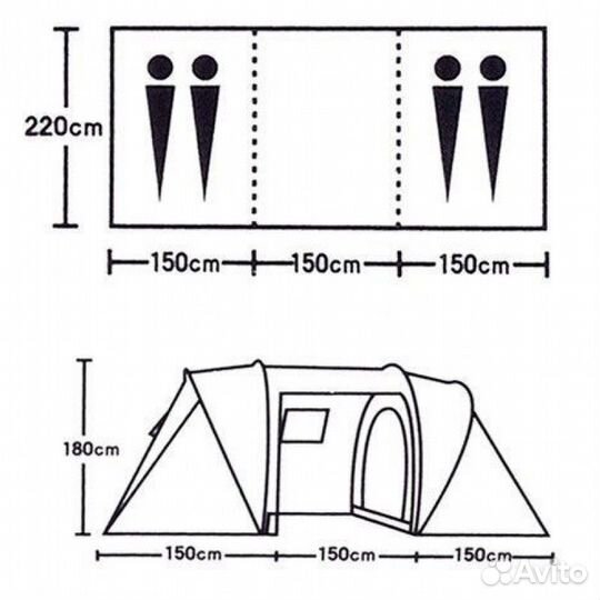 Палатка 4-х местная 2 комнаты+тамбур+навес