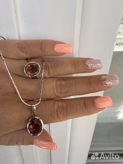 Кольцо с султанитом и кулон с цепочкой сер. 925