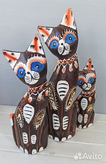 Коты сувенирные, деревянные 3 шт