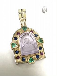 Подвеска 585 пробы изумруды рубины сапфиры