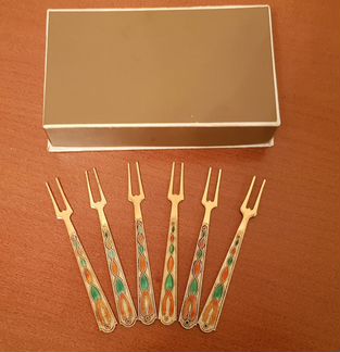 Вилочки для лимона. Серебро, позолота, эмаль