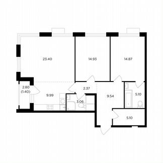 3-к квартира, 89.4 м², 6/26 эт.