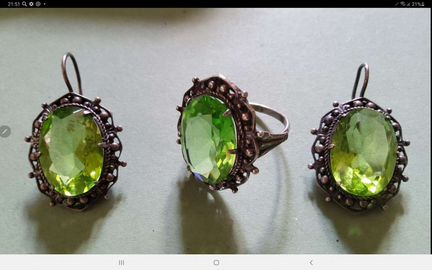 Комплект: хризолит серебро мельхиор винтаж СССР