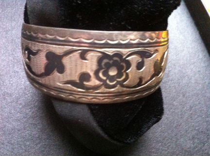 Браслет серебро 875 гравировка с чернением Кубачии