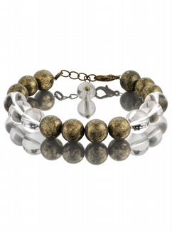 Браслет бронзовый из пирита и горного хрусталя