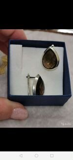 Серьги цитрин, раухтопаз, серебро