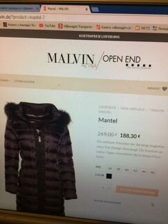 Пуховик Malvin пух, 88 см. 42 - 44 капюшон