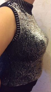 Майка вязанная с пайетками, блестки серебрянные