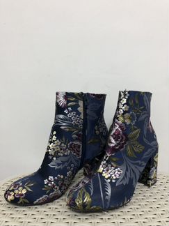 Mimi Block Heel Ankle Boot In Navy Floral Print