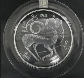 1968 г. Лалик хрустальная тарелка газель