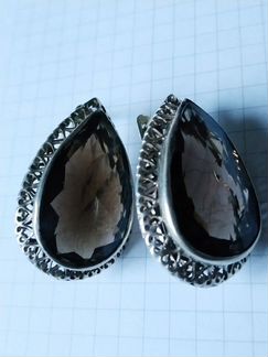 Серьги раухтопаз дымчатый горный хрусталь серебро