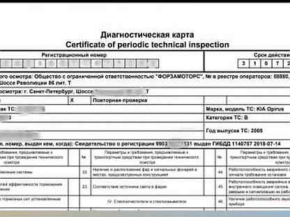 Диагностическая карта спб московский район