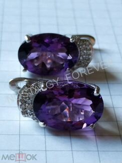 Серьги аметист под бриллианты серебро