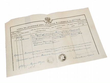 Документ Царской России, Выписка из метрической