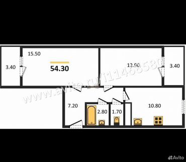 2-к квартира, 54.3 м², 18/18 эт.