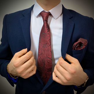 Галстук красный набор запонки платок