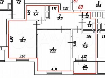 2-к квартира, 75.2 м², 3/13 эт.